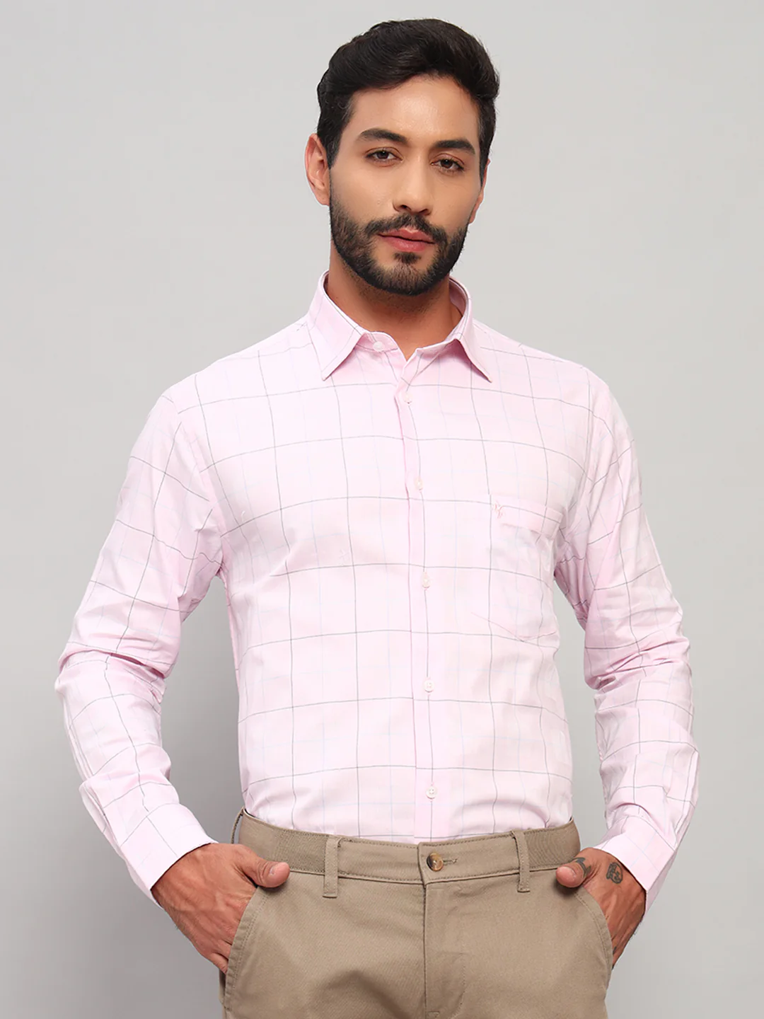 Formal Shirt for Men l Breathable & Soft with Color Fastness Regular Fit Spread Collar Neck Cotton Fabric Checkered Pattern - Image 3