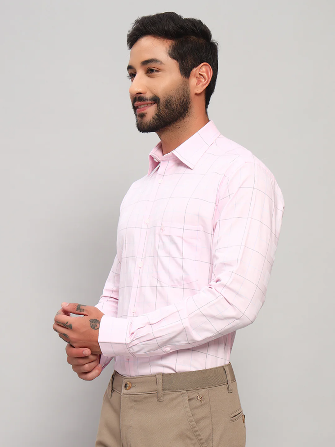 Formal Shirt for Men l Breathable & Soft with Color Fastness Regular Fit Spread Collar Neck Cotton Fabric Checkered Pattern - Image 4