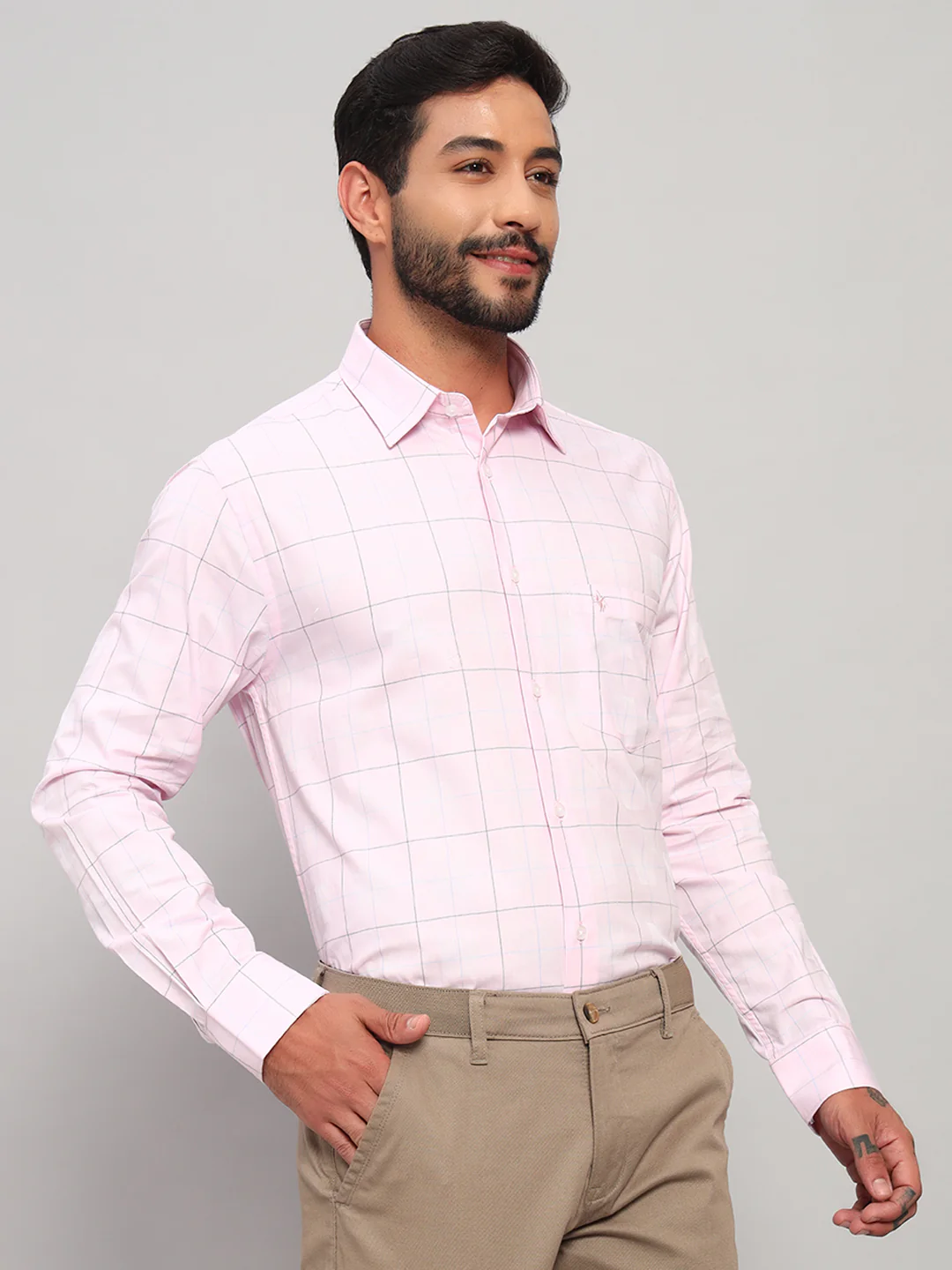 Formal Shirt for Men l Breathable & Soft with Color Fastness Regular Fit Spread Collar Neck Cotton Fabric Checkered Pattern - Image 5