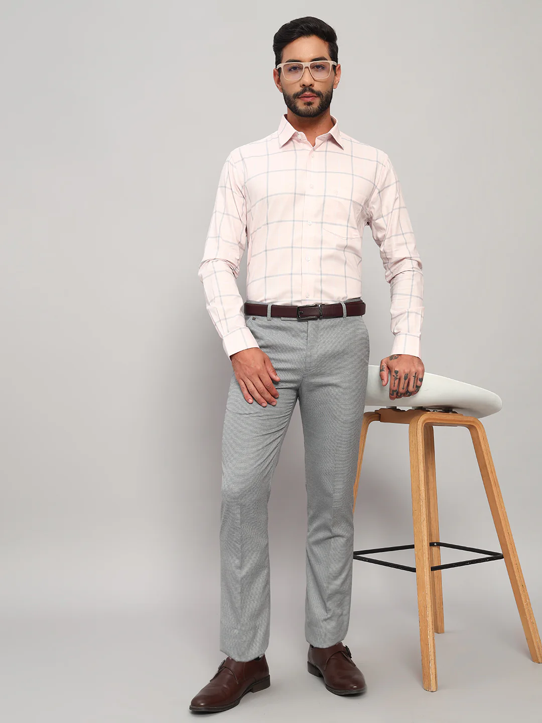 Formal Shirt for Men l Breathable & Soft with Color Fastness Regular Fit Spread Collar Neck Cotton Fabric Checkered Pattern - Image 3