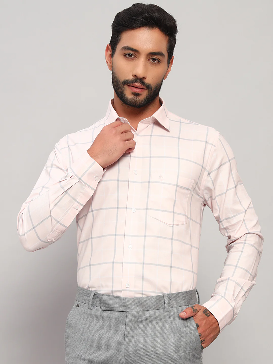 Formal Shirt for Men l Breathable & Soft with Color Fastness Regular Fit Spread Collar Neck Cotton Fabric Checkered Pattern - Image 4
