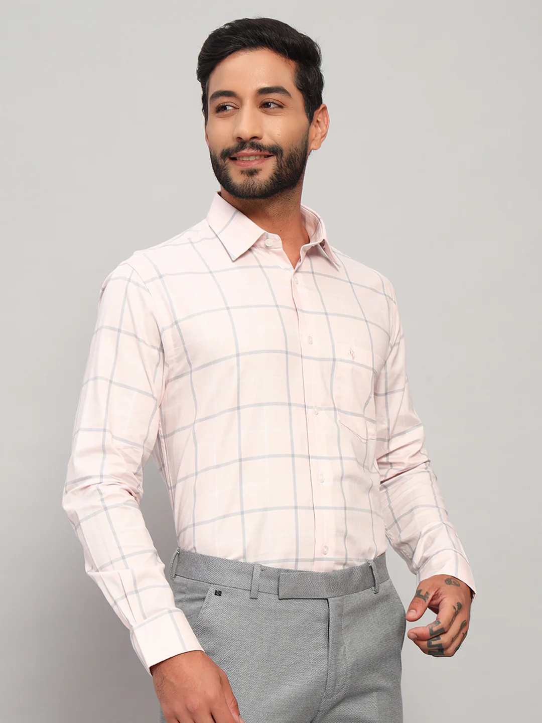 Formal Shirt for Men l Breathable & Soft with Color Fastness Regular Fit Spread Collar Neck Cotton Fabric Checkered Pattern - Image 5
