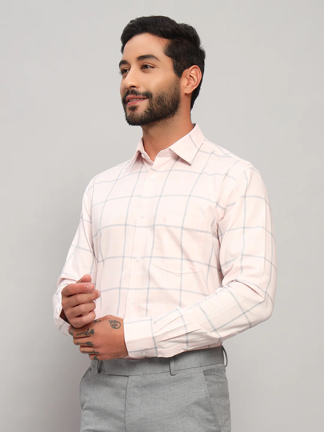 Formal Shirt for Men l Breathable & Soft with Color Fastness Regular Fit Spread Collar Neck Cotton Fabric Checkered Pattern - Image 6