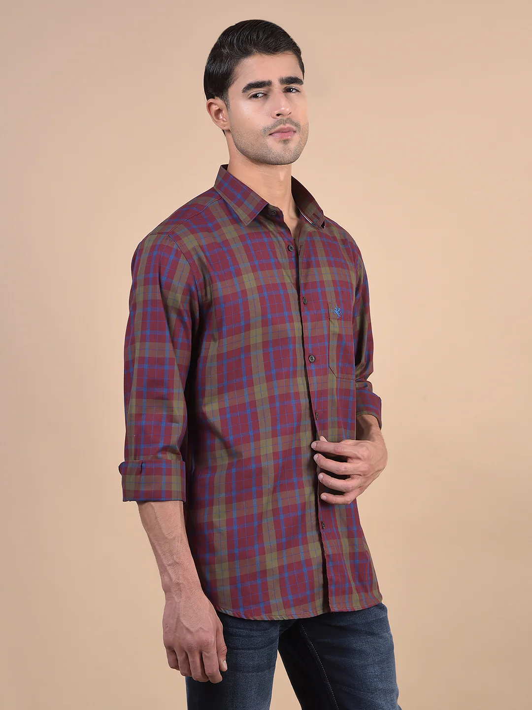 Casual Shirt for Men | Breathable & Soft with Color Fastness Regular Fit Spread Collar Neck Cotton Fabric Checkered Pattern - Image 4