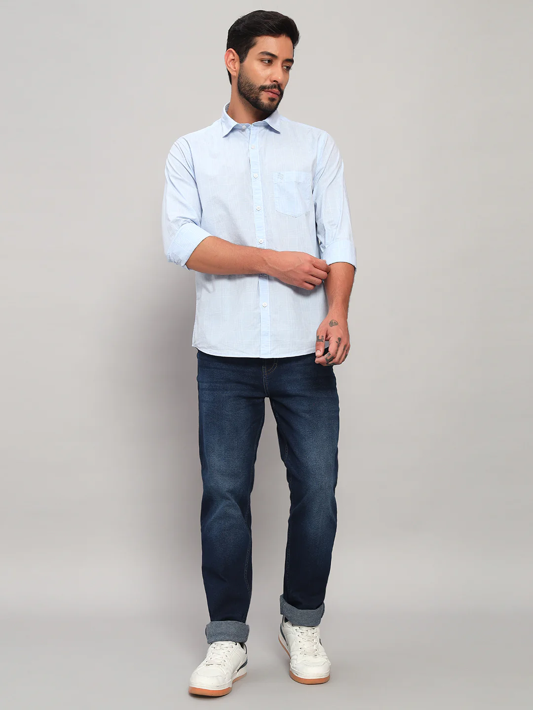 Casual Shirt for Men | Breathable & Soft with Color Fastness Regular Fit Spread Collar Neck Cotton Fabric Checkered Pattern - Image 3