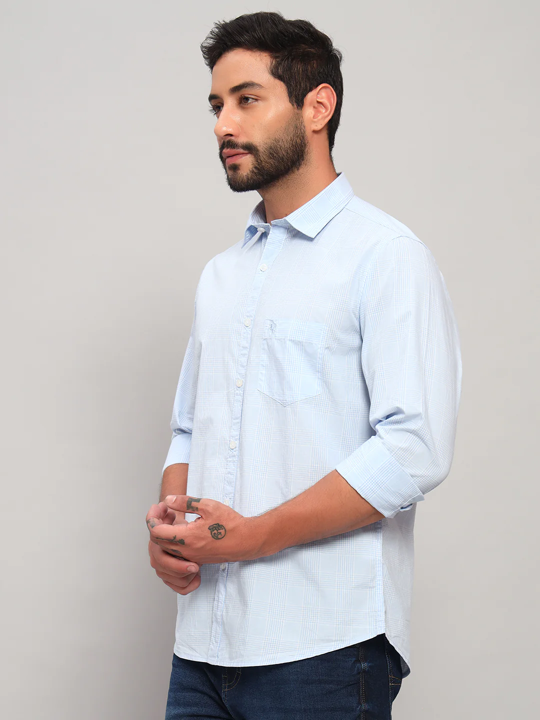 Casual Shirt for Men | Breathable & Soft with Color Fastness Regular Fit Spread Collar Neck Cotton Fabric Checkered Pattern - Image 5
