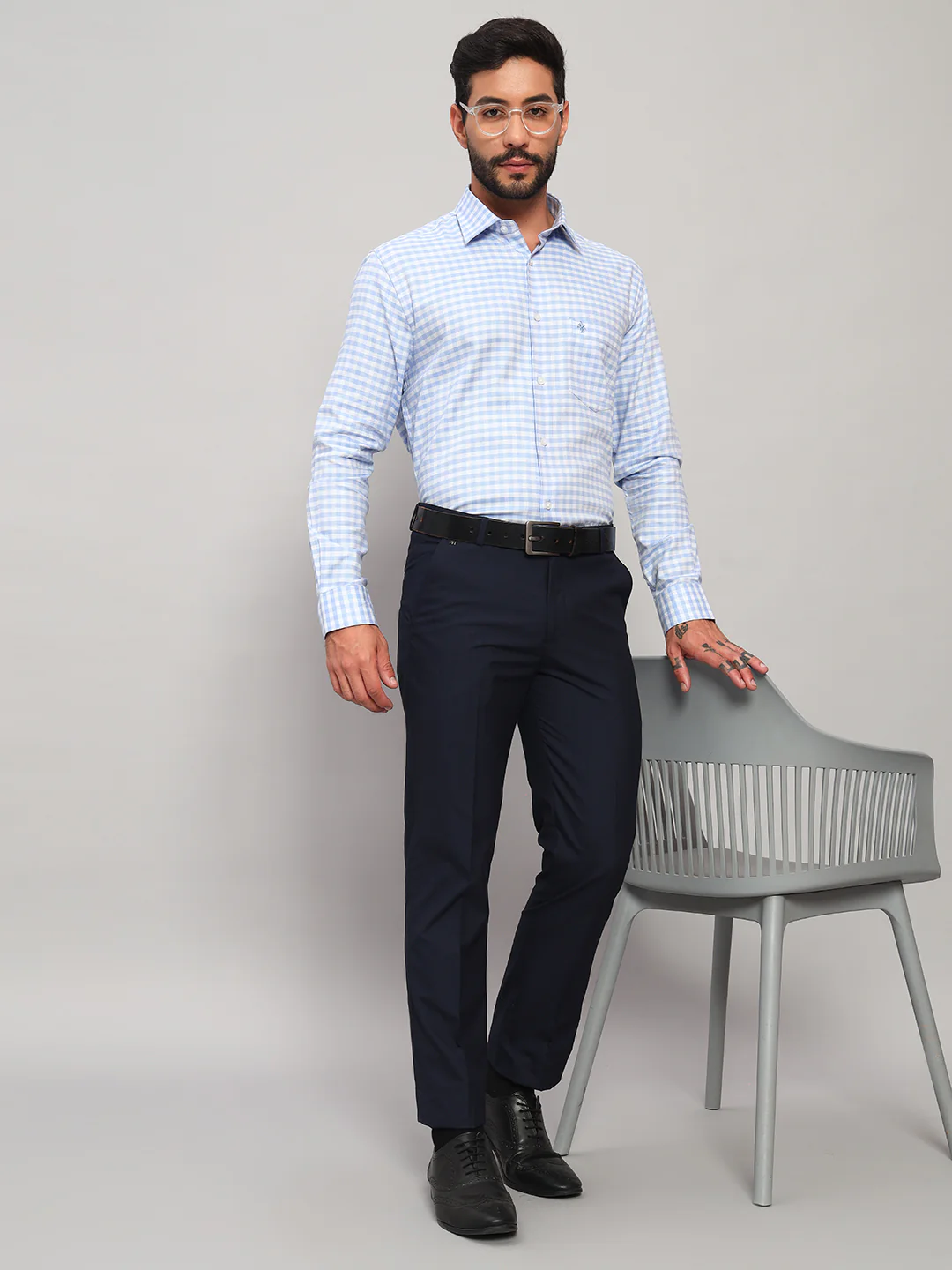 Formal Shirt for Men l Breathable & Soft with Color Fastness Regular Fit Spread Collar Neck Cotton Fabric Checkered Pattern - Image 2
