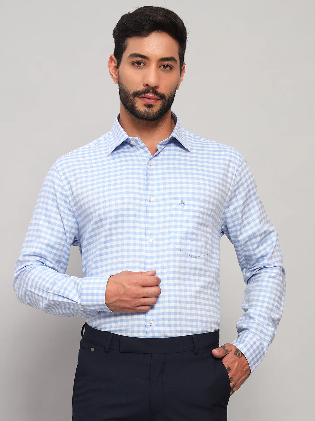 Formal Shirt for Men l Breathable & Soft with Color Fastness Regular Fit Spread Collar Neck Cotton Fabric Checkered Pattern - Image 4