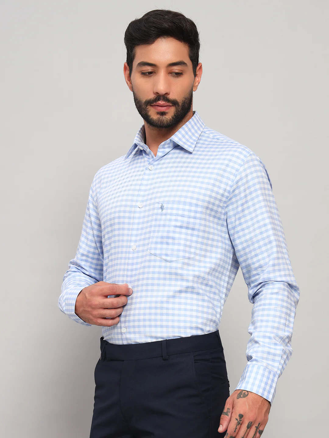 Formal Shirt for Men l Breathable & Soft with Color Fastness Regular Fit Spread Collar Neck Cotton Fabric Checkered Pattern - Image 5