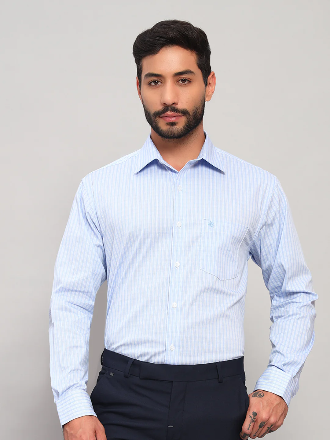 Formal Shirt for Men l Breathable & Soft with Color Fastness Regular Fit Spread Collar Neck Cotton Blend Fabric Checkered Pattern - Image 3