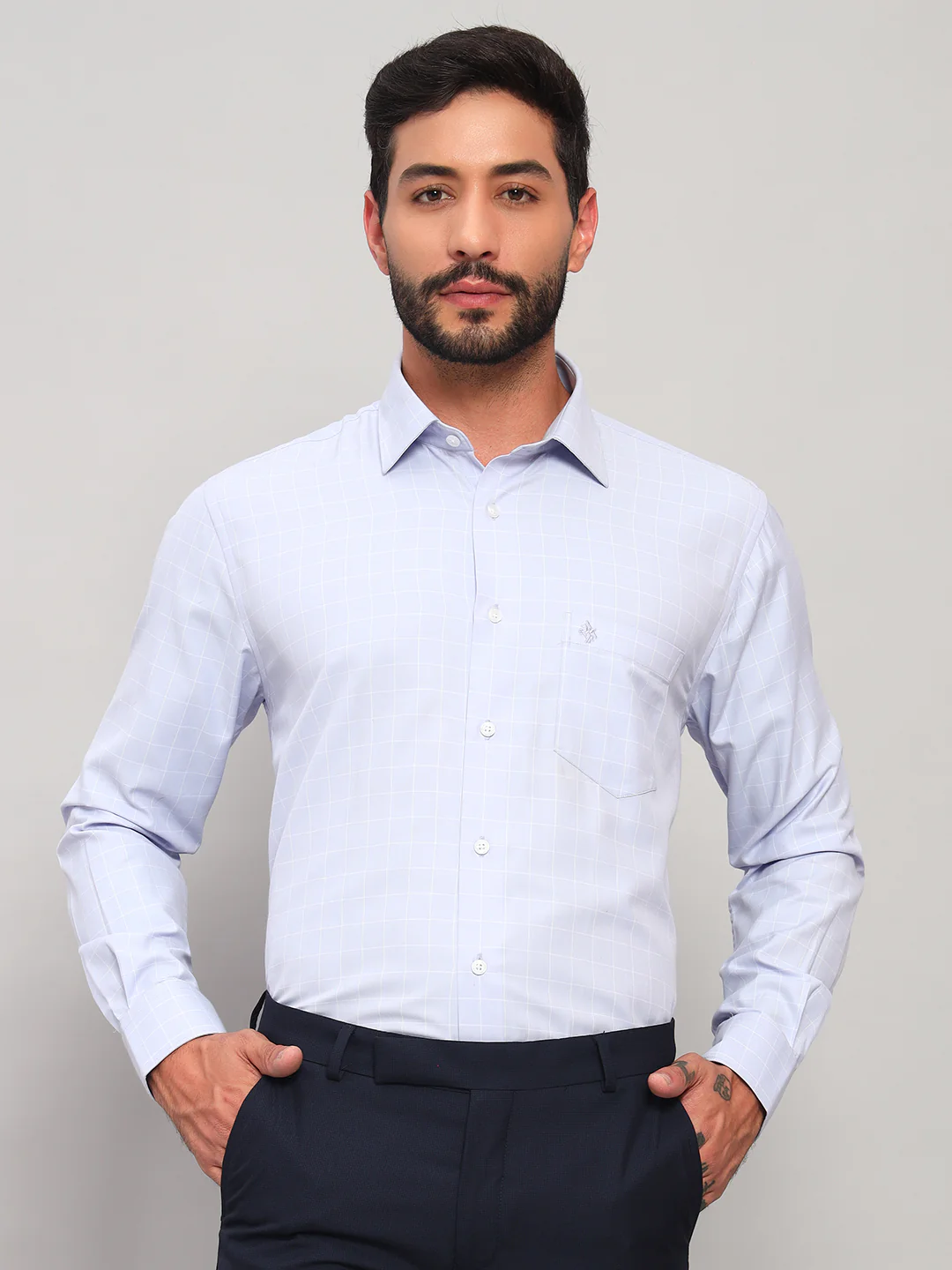 Formal Shirt for Men l Breathable & Soft with Color Fastness Regular Fit Spread Collar Neck Cotton Blend Fabric Checkered Pattern - Image 3