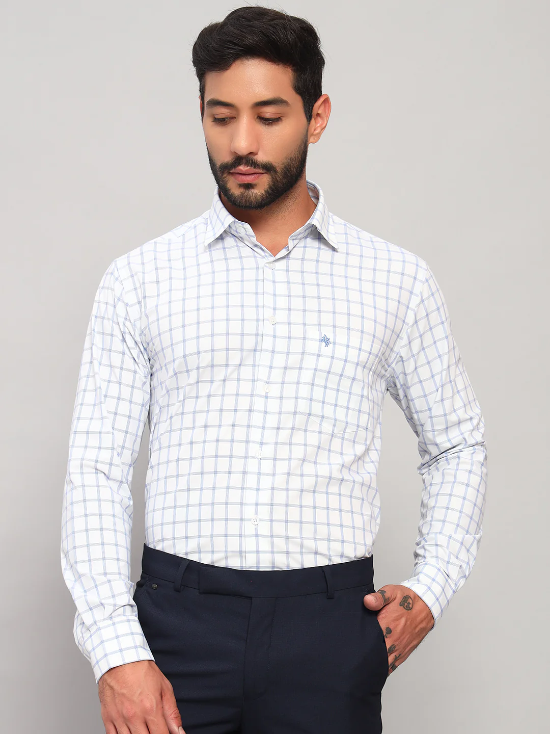 Formal Shirt for Men l Breathable & Soft with Color Fastness Regular Fit Spread Collar Neck Poly Cotton Fabric Checkered Pattern - Image 4