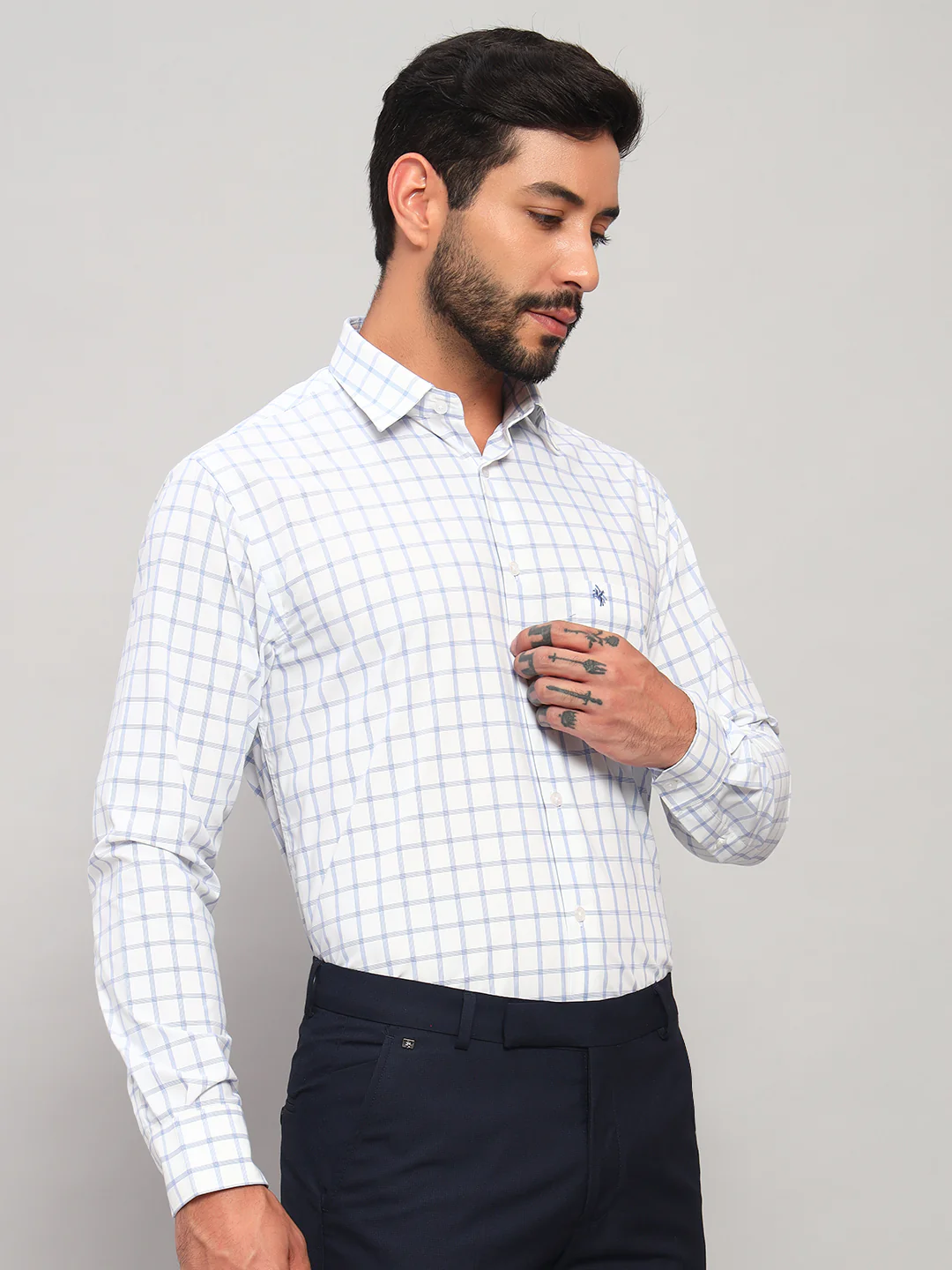 Formal Shirt for Men l Breathable & Soft with Color Fastness Regular Fit Spread Collar Neck Poly Cotton Fabric Checkered Pattern - Image 6
