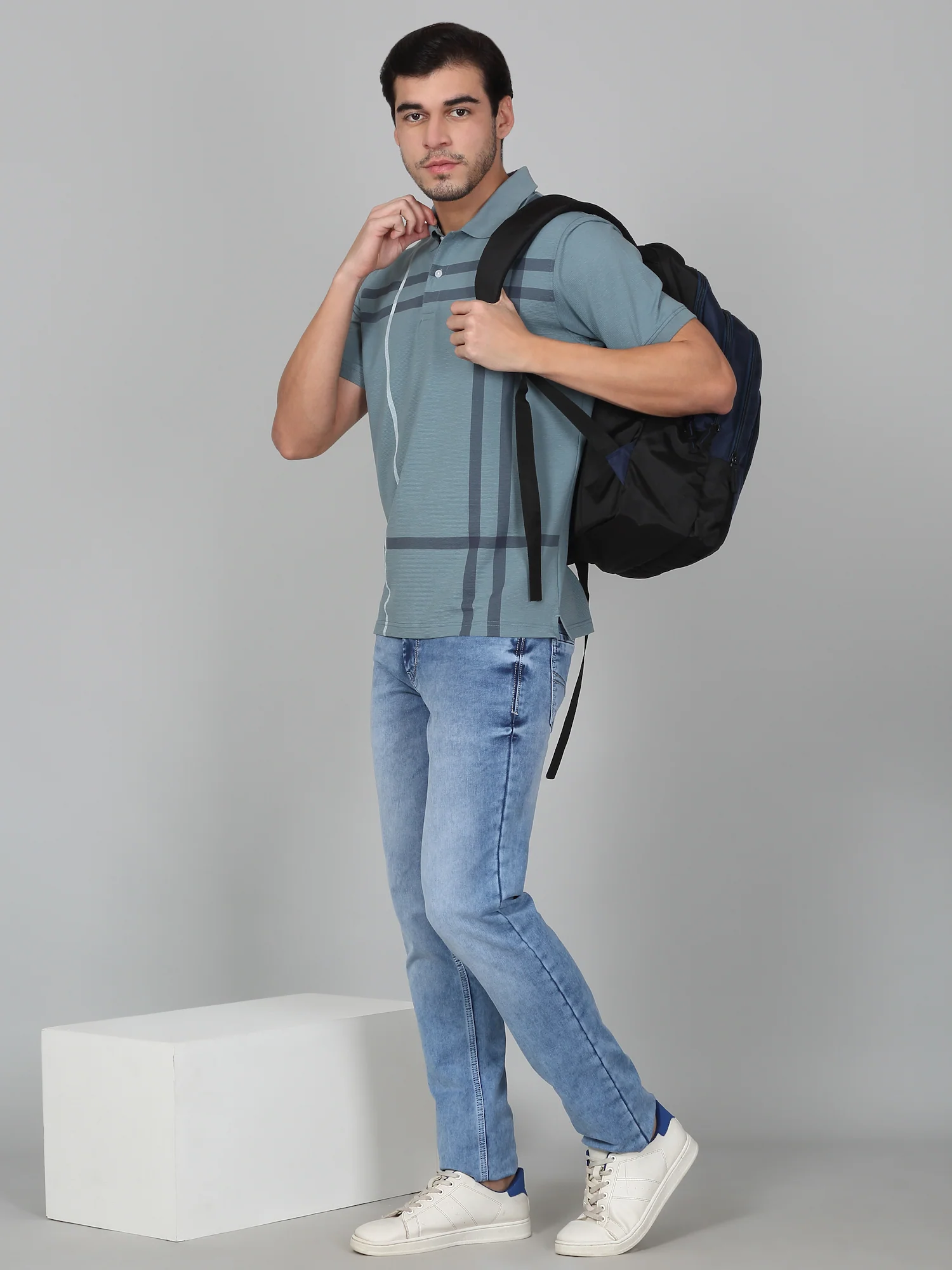 T-Shirt for Men | Breathable & Soft with Color Fastness Regular Fit Polo Neck Cotton Blend Fabric Checkered Pattern
