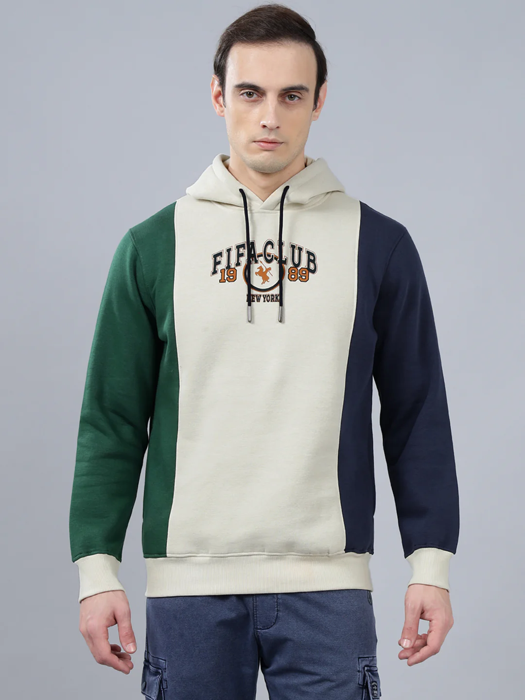Men's Color Block Beige Hoody Neck Sweatshirt - Image 3