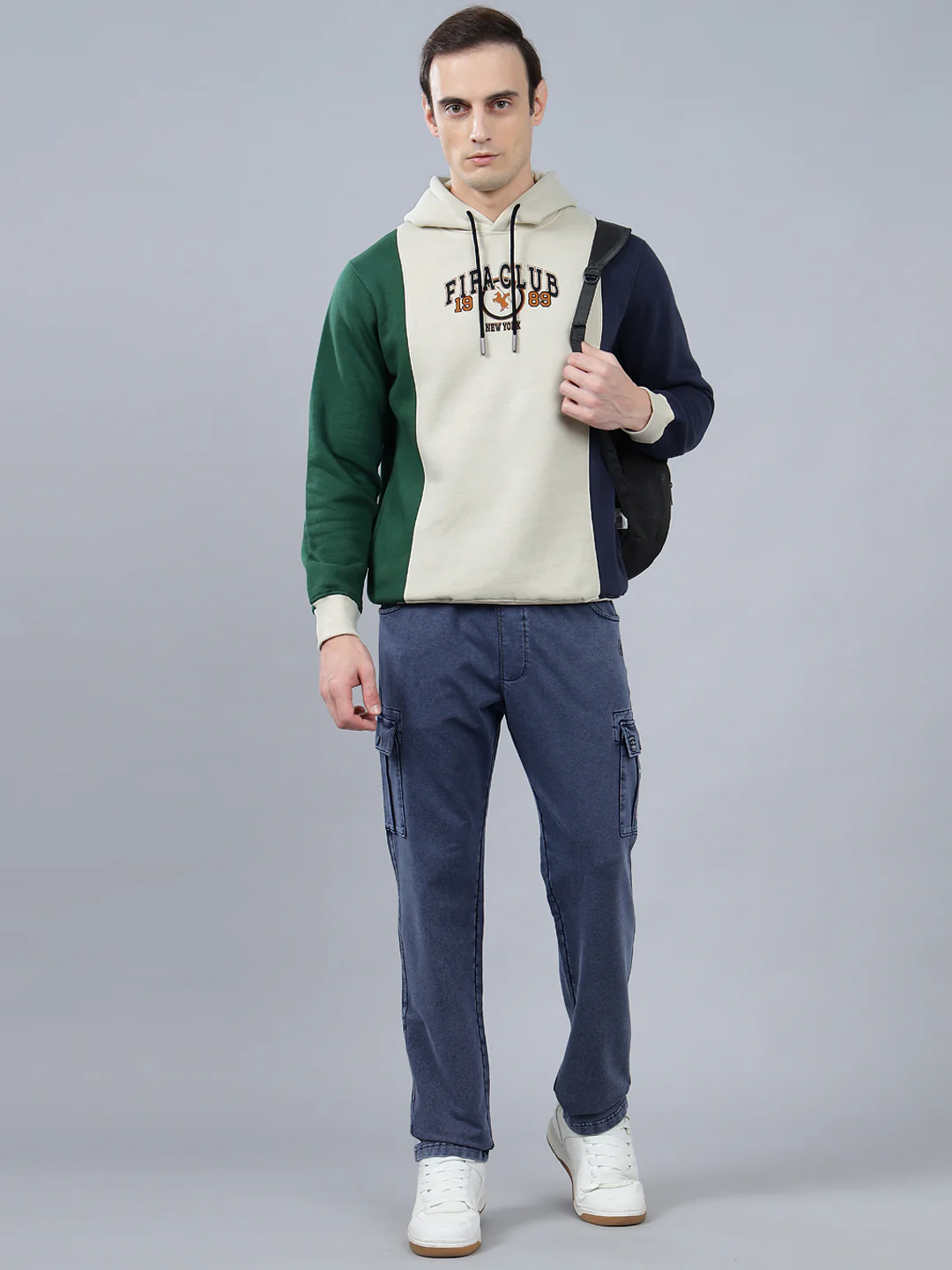 Men's Color Block Beige Hoody Neck Sweatshirt - Image 4
