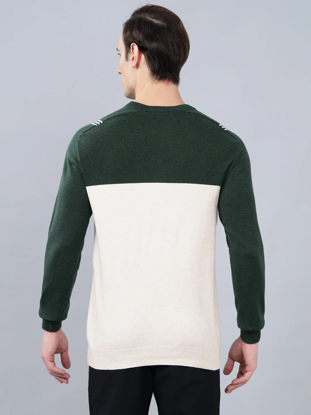 Men's Color Block Ecru Full Sleeve Sweater - Image 4