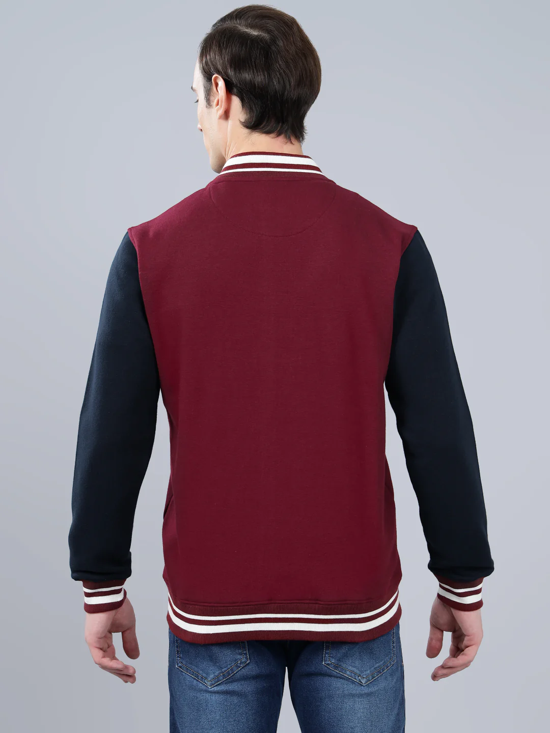 Men's Color Block Maroon Mock Collar Sweatshirt - Image 2