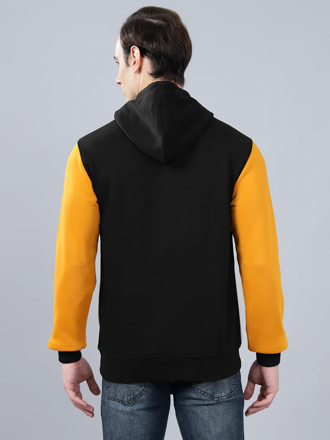 Men's Color Block Mustard Hoody Neck Sweatshirt - Image 2