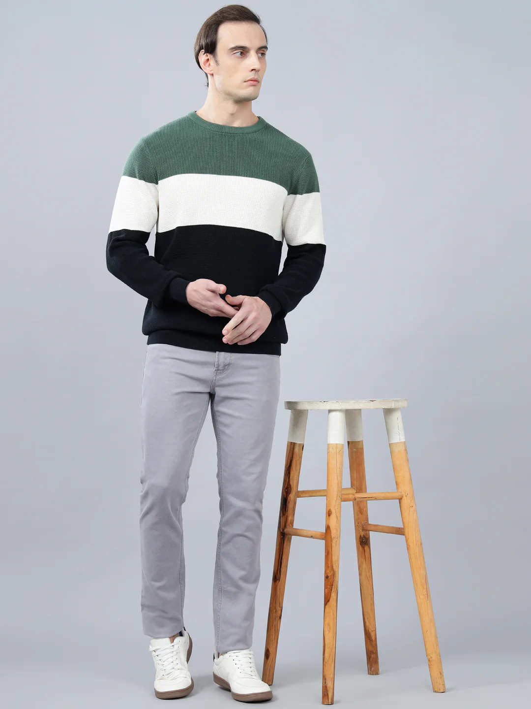 Men's Color Block Navy Blue Full Sleeve Sweater - Image 4