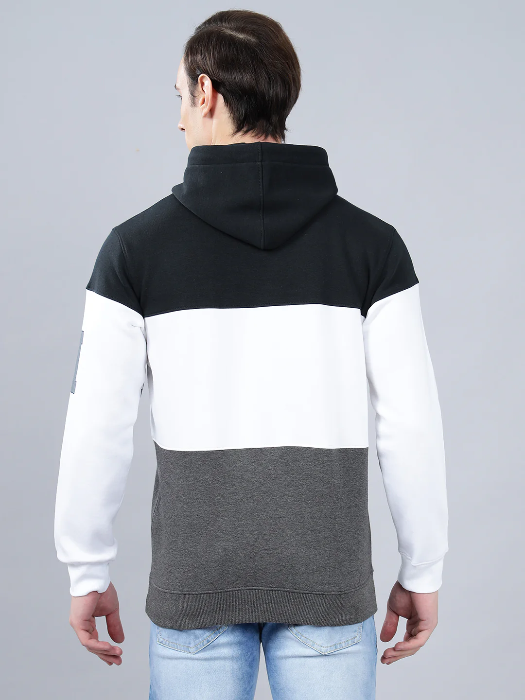 Men's Color Block Navy Blue Hoody Neck Sweatshirt - Image 4
