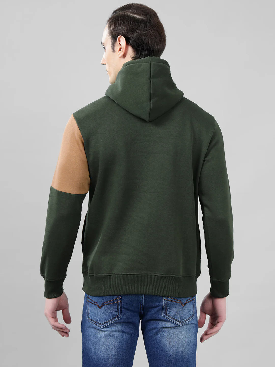 Men's Color Block Olive Green Hoody Neck Sweatshirt - Image 2