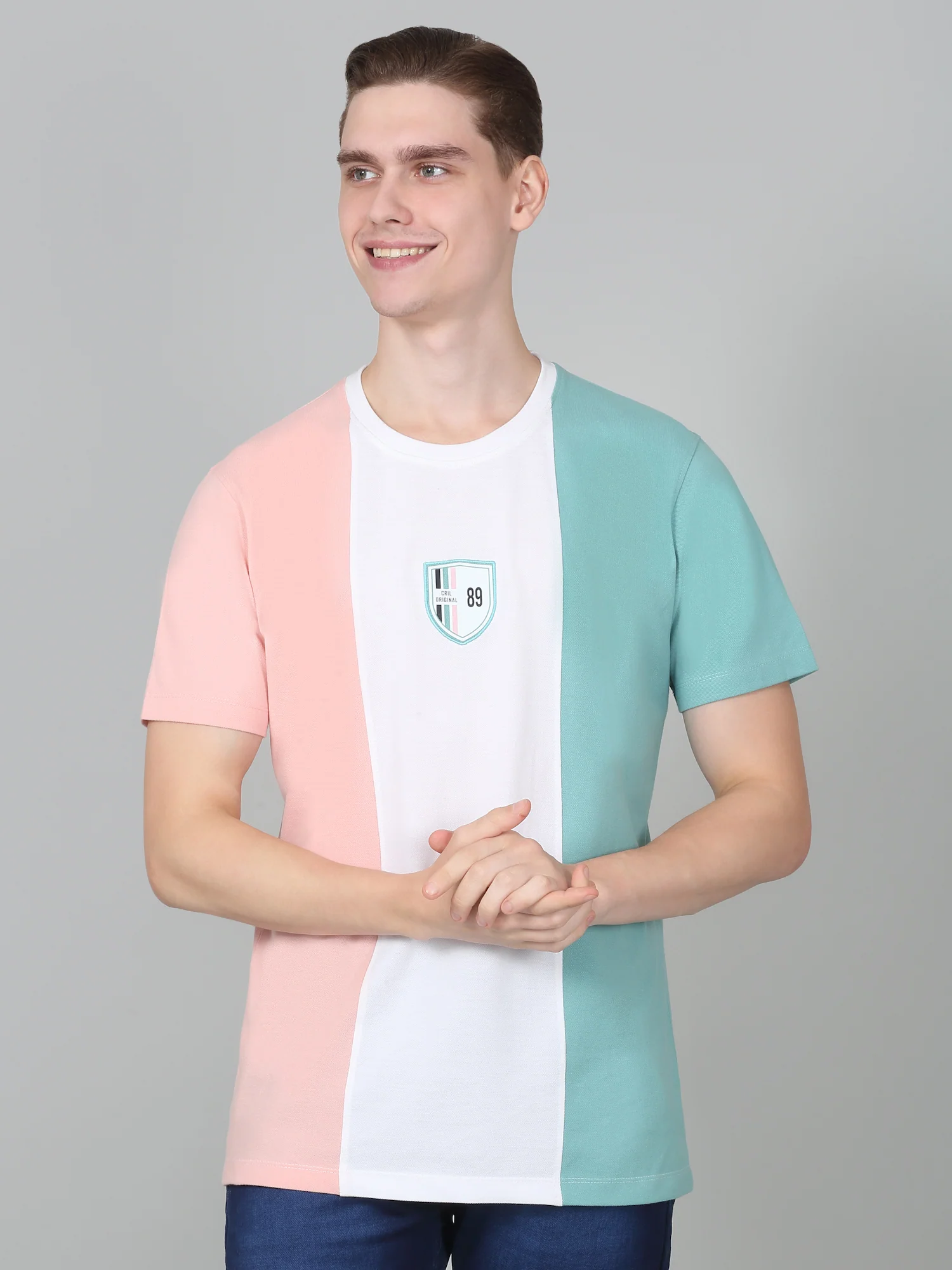 T-Shirt for Men | Breathable & Soft with Color Fastness Regular Fit Round Neck Poly Cotton Fabric Colour Block Pattern