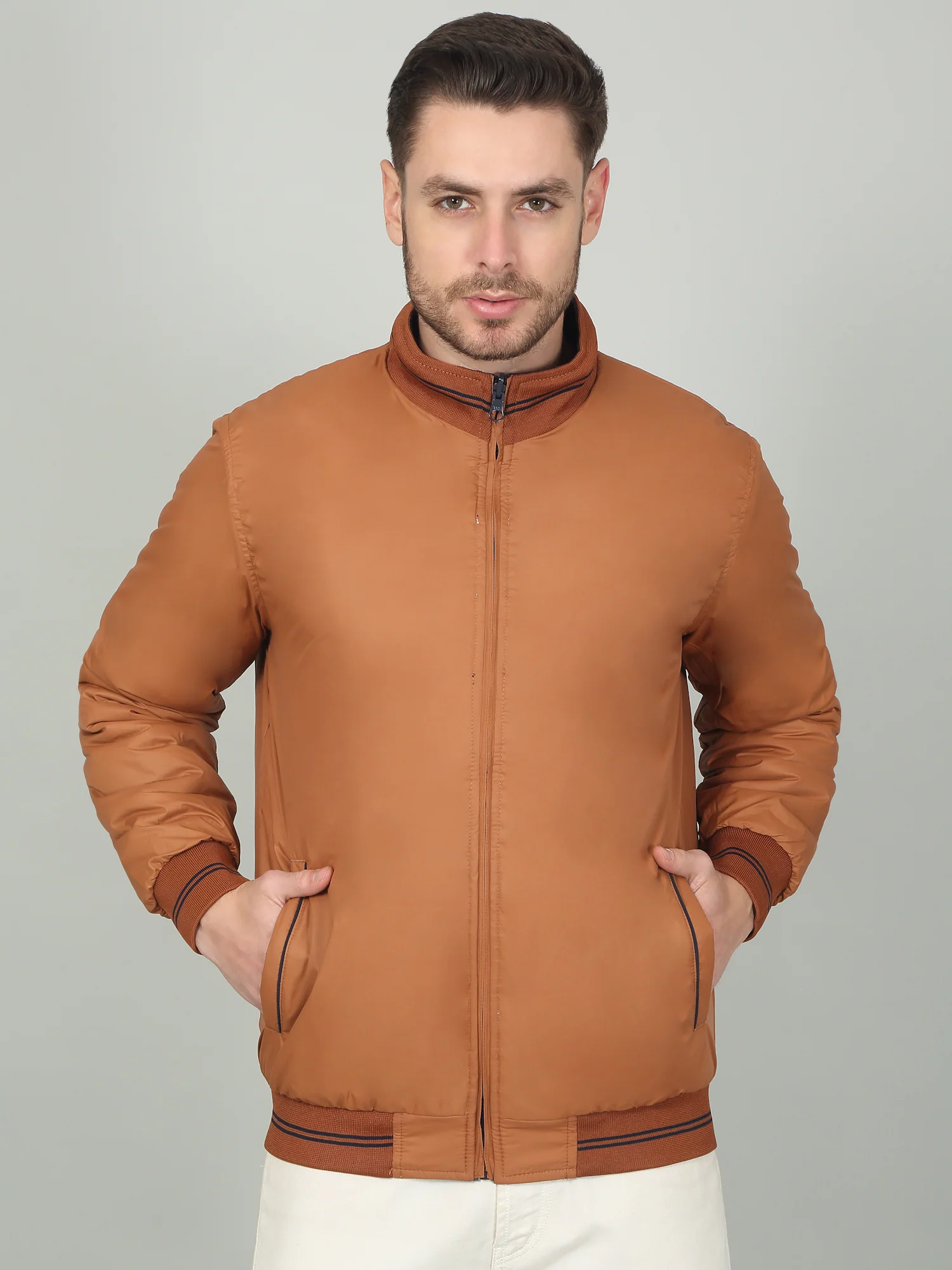 Men's Colorblock Navy Mock Neck Reversible Jacket - Image 2