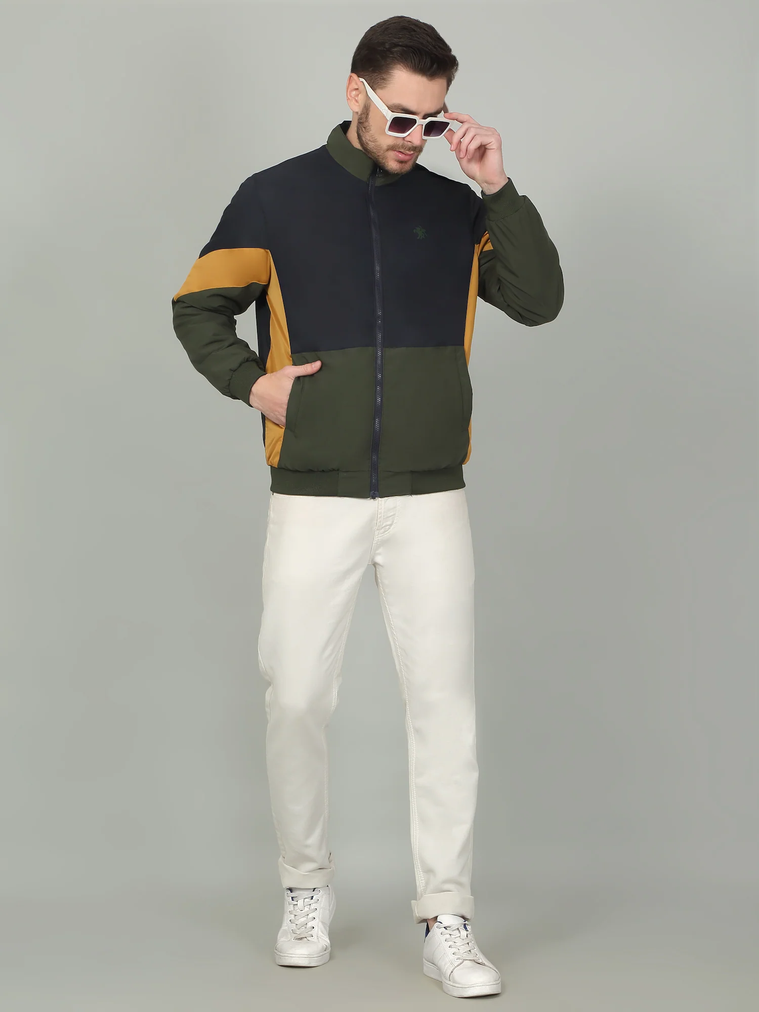 Men's Colorblock Navy Mock Neck Reversible Jacket - Image 3