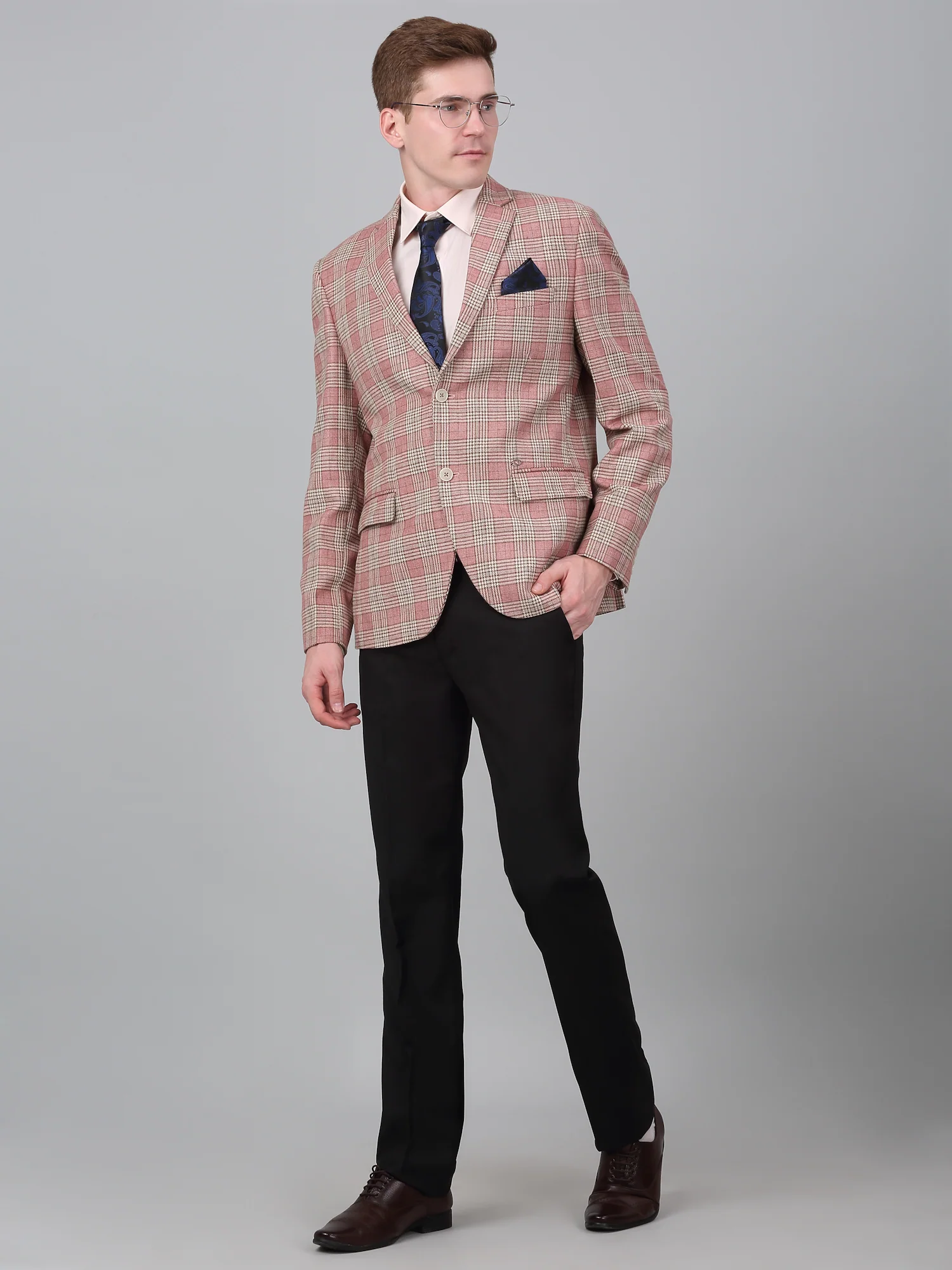 Men’s Coral Check Notch Lapel Casual Blazer | Cantabil - Image 2