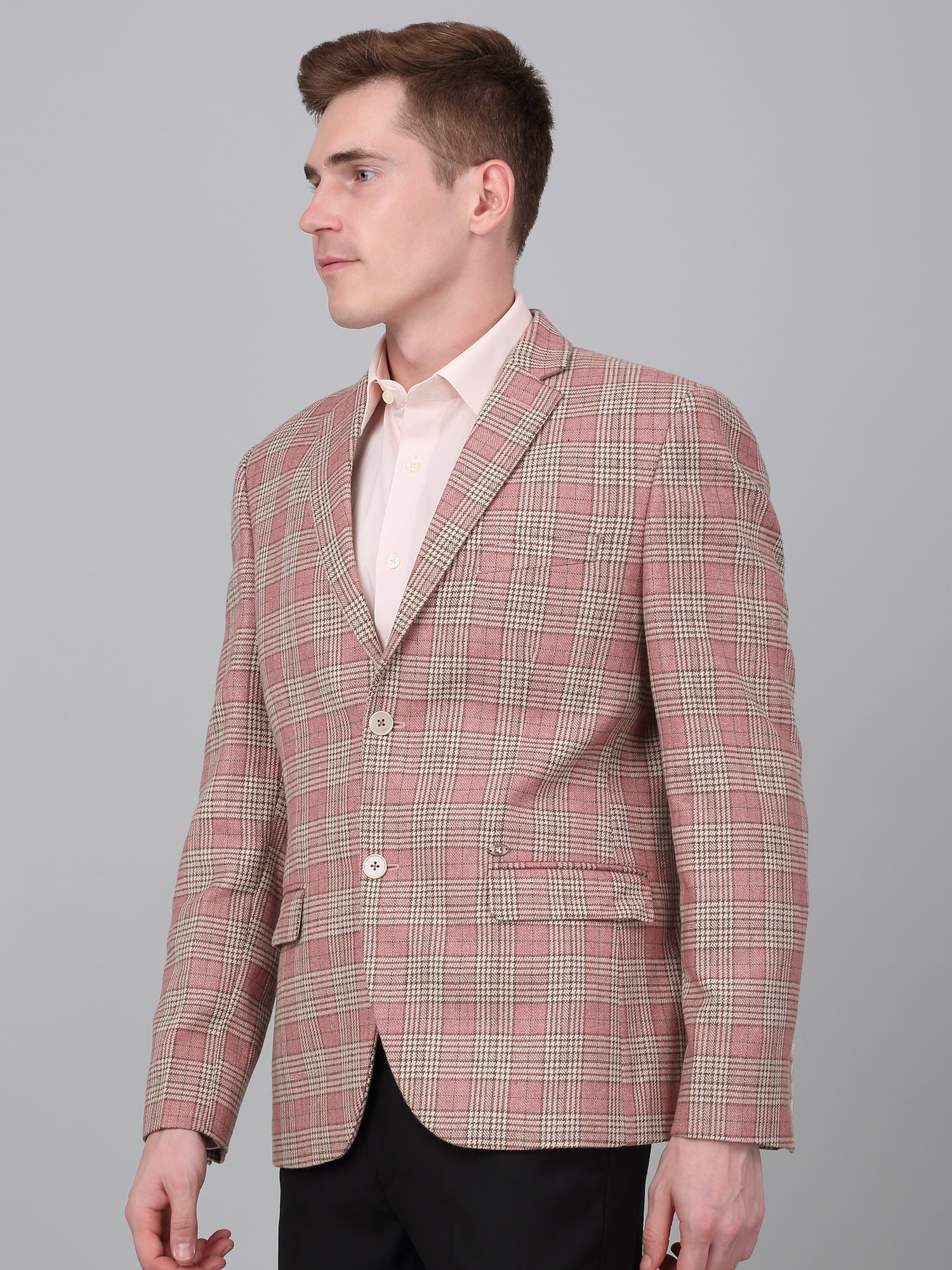 Men’s Coral Check Notch Lapel Casual Blazer | Cantabil - Image 3