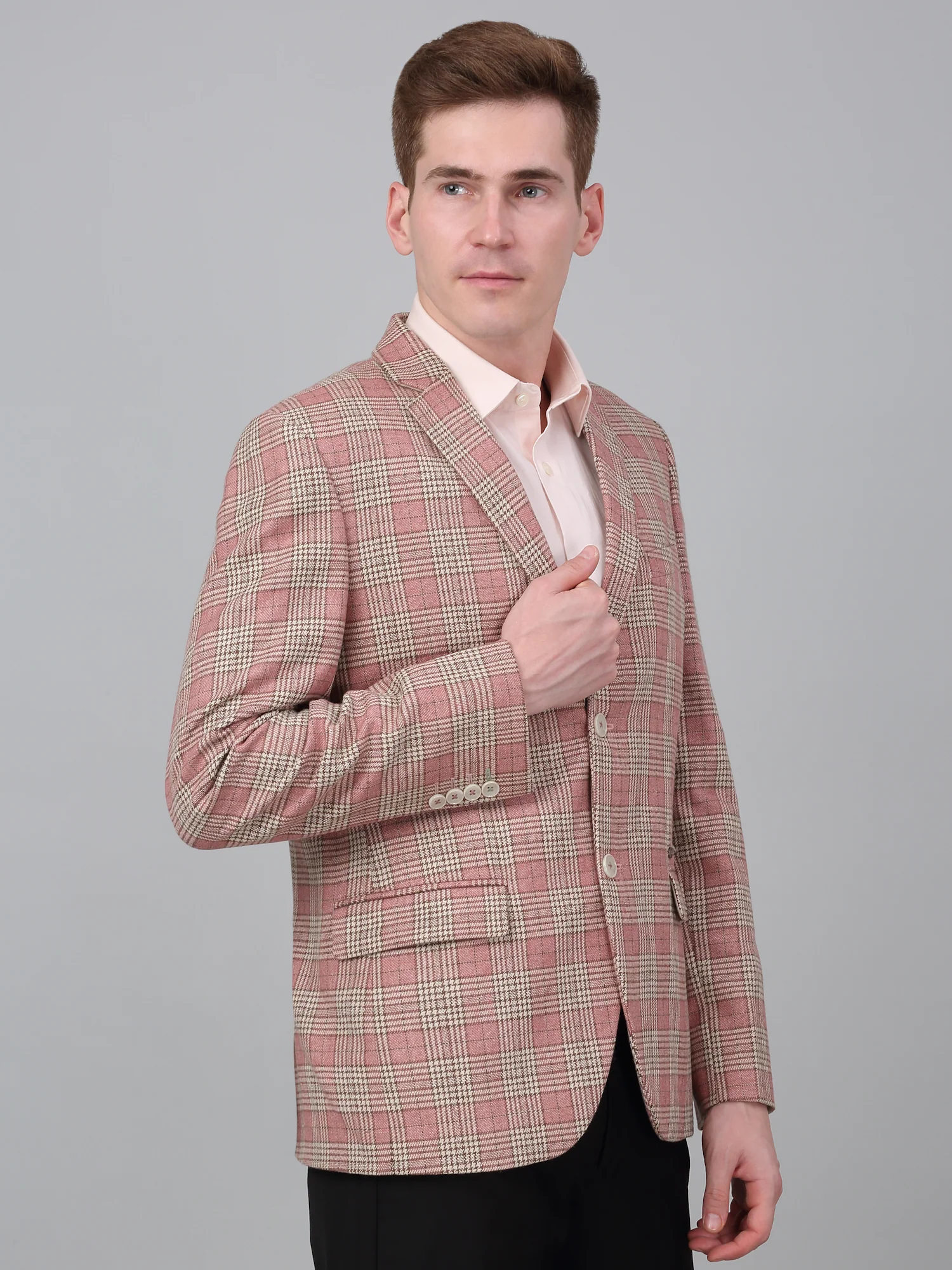 Men’s Coral Check Notch Lapel Casual Blazer | Cantabil - Image 4