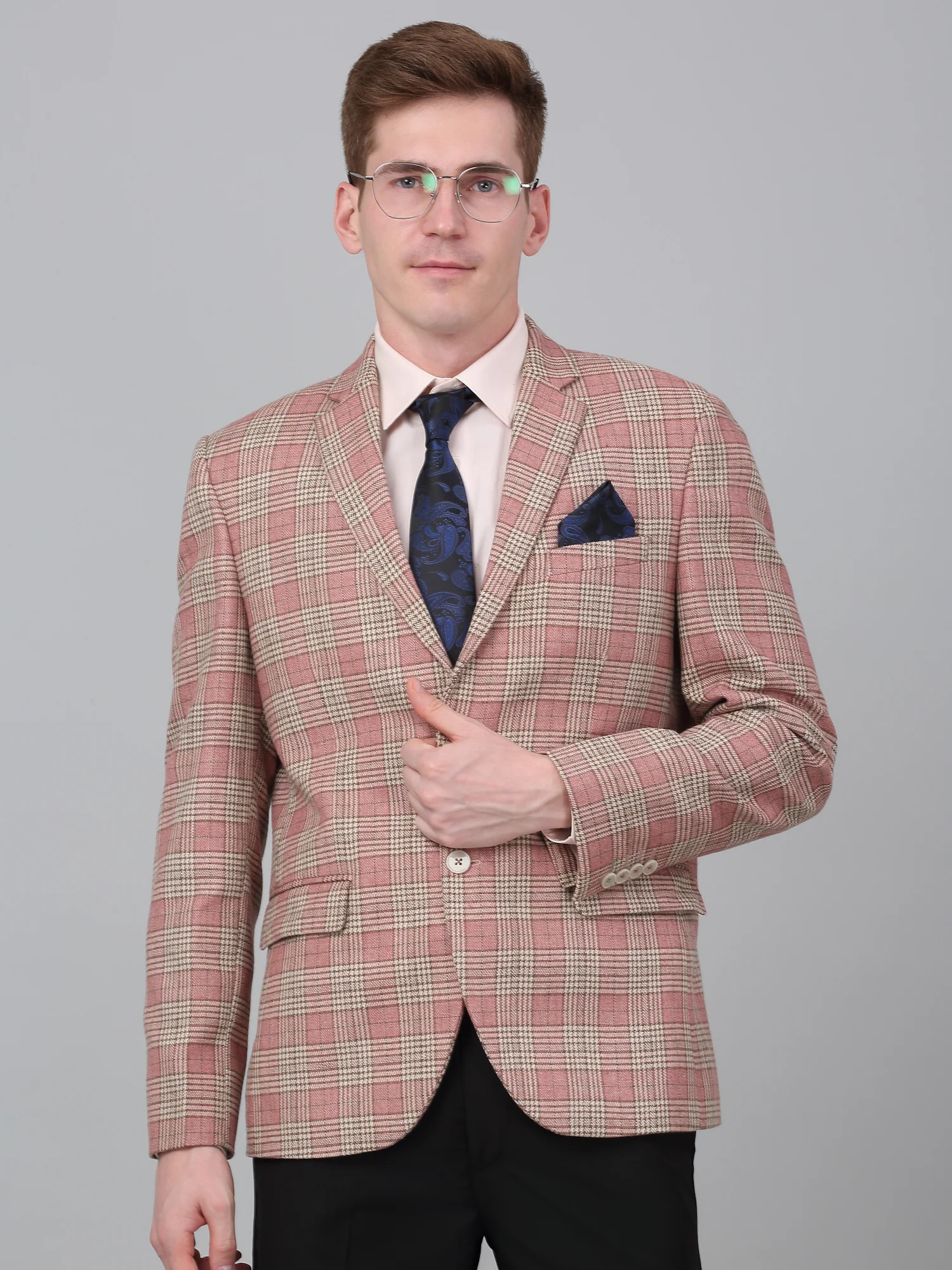 Men’s Coral Check Notch Lapel Casual Blazer | Cantabil - Image 5