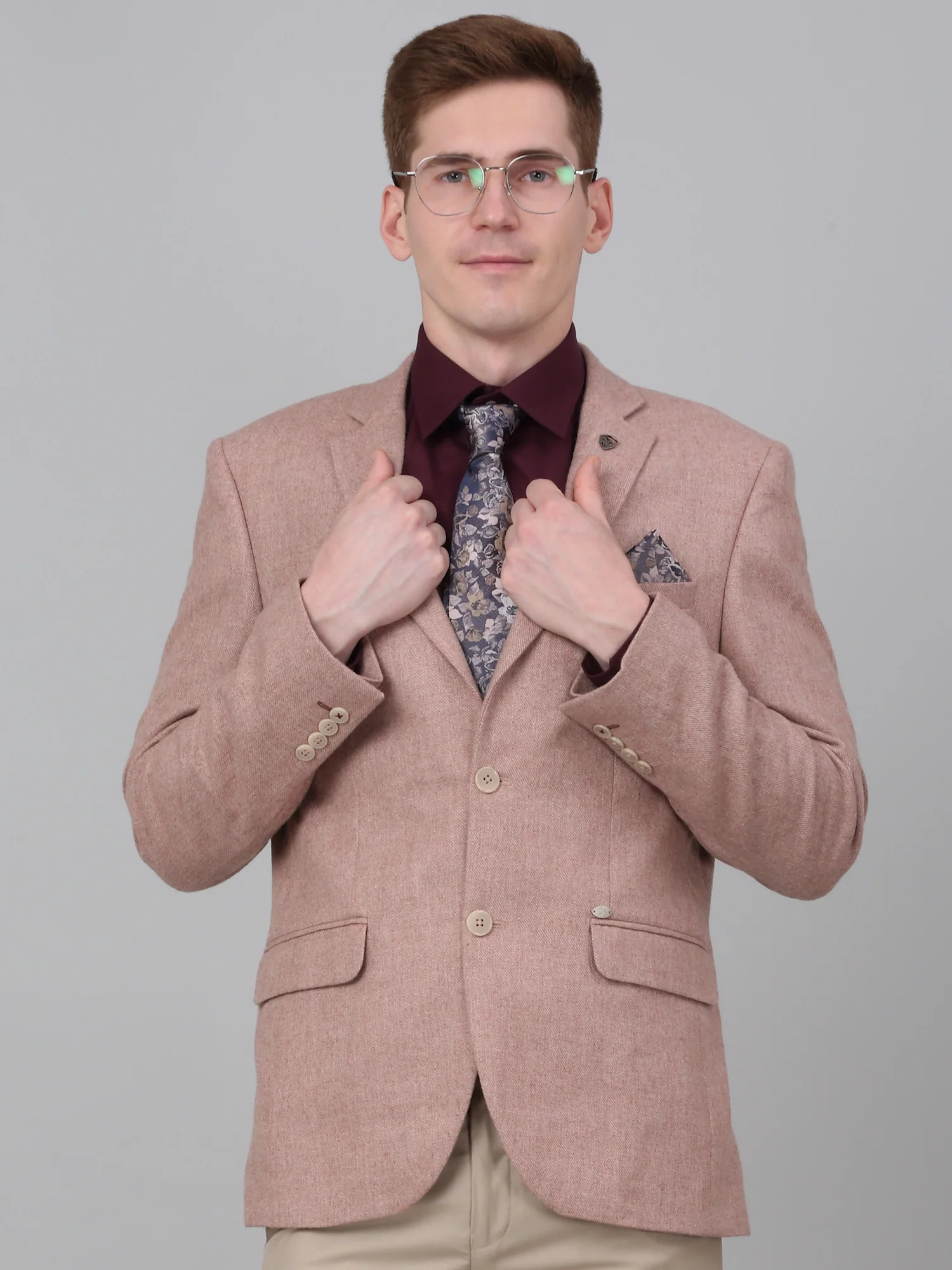 Blazer for Men | Premium Formal Blazer Slim Fit Notched Collar Wool Blend Fabric Self Design Pattern - Image 3