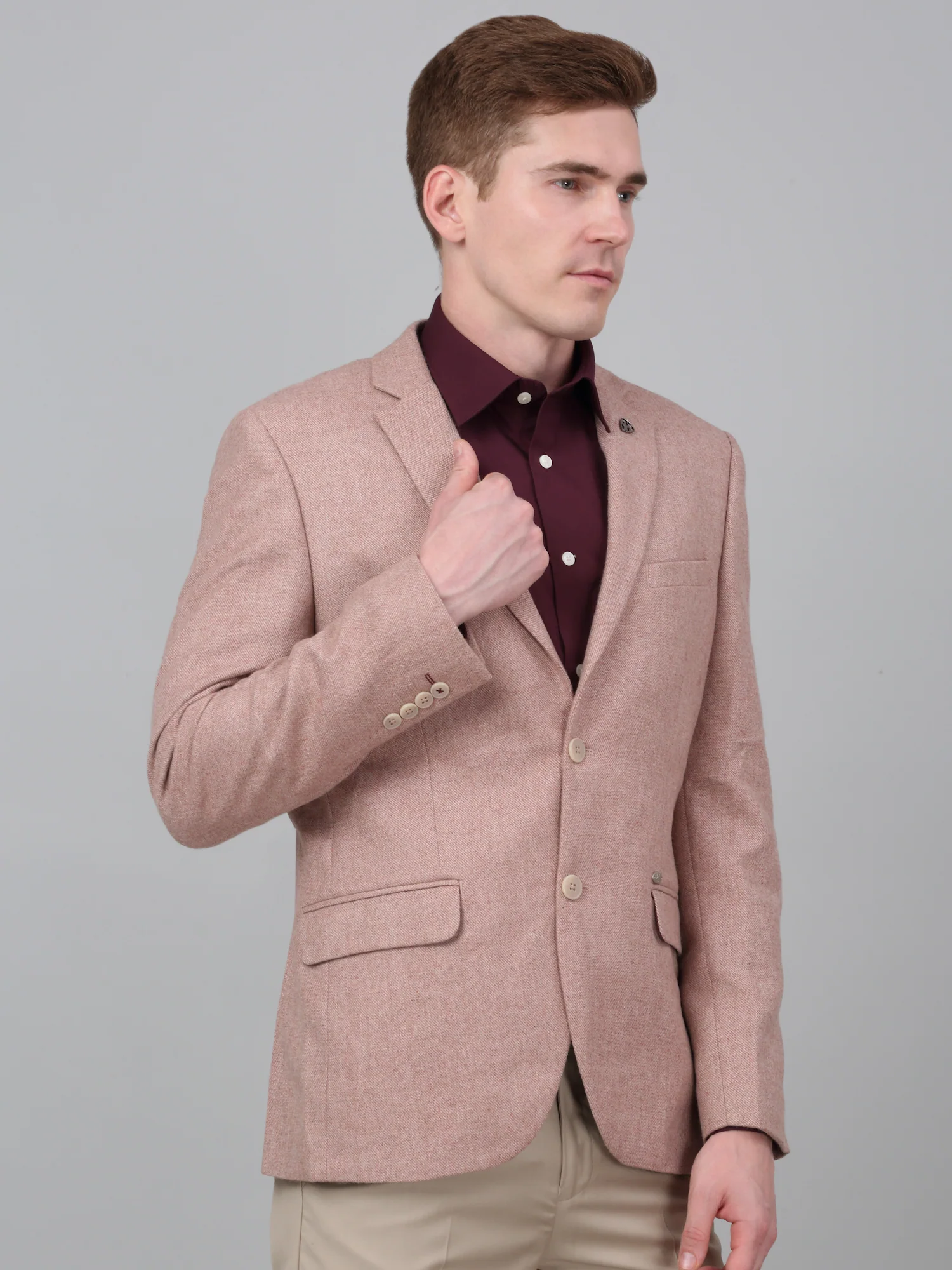 Blazer for Men | Premium Formal Blazer Slim Fit Notched Collar Wool Blend Fabric Self Design Pattern - Image 5