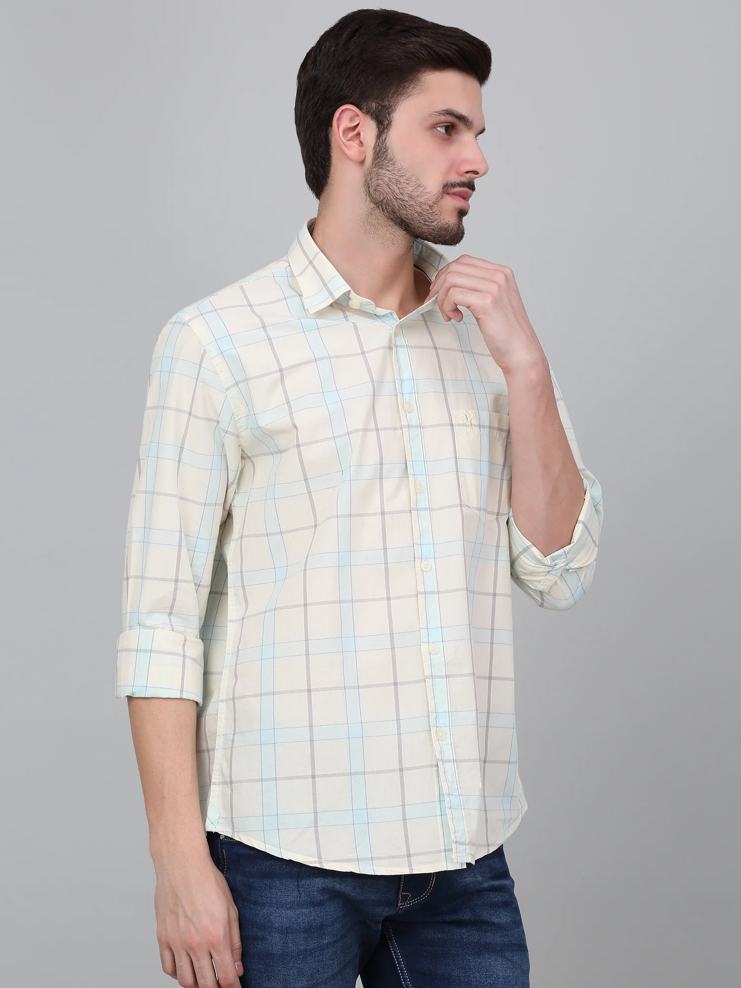 Casual Shirt for Men | Breathable & Soft with Color Fastness Regular Fit Spread Collar Neck Cotton Fabric Checkered Pattern - Image 3