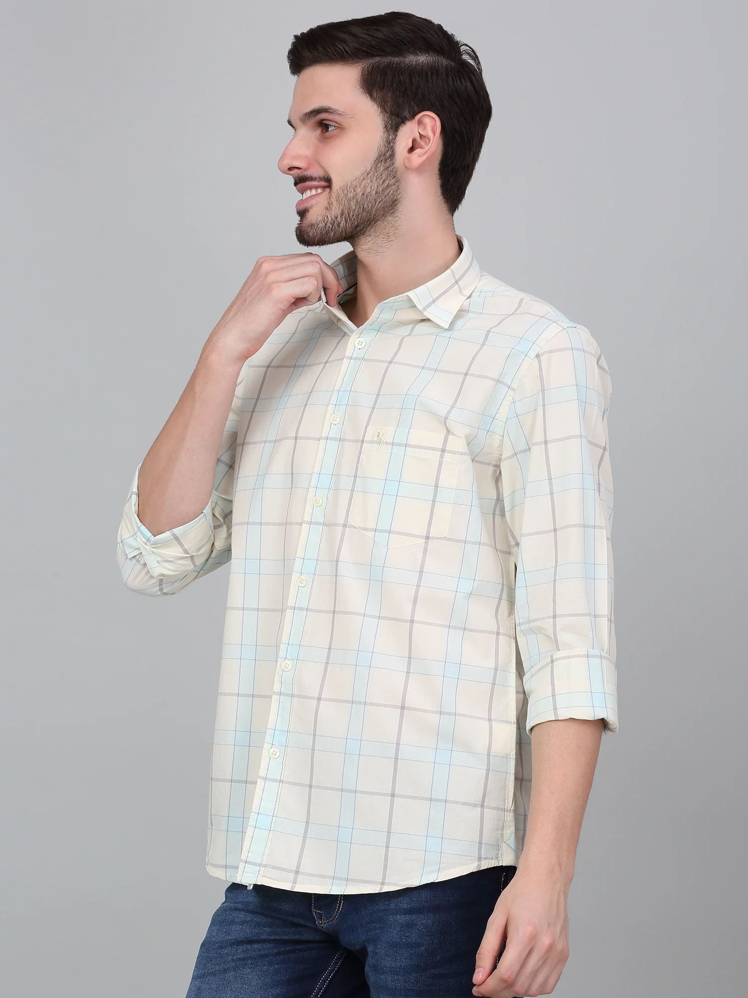 Casual Shirt for Men | Breathable & Soft with Color Fastness Regular Fit Spread Collar Neck Cotton Fabric Checkered Pattern - Image 4