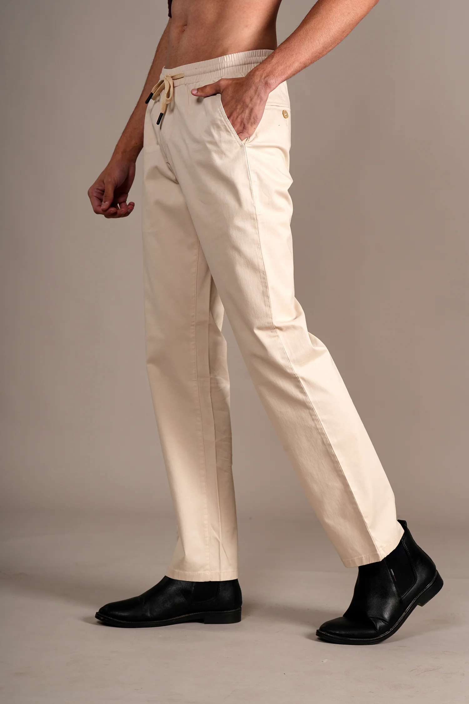 Casual Trouser for Men | Breathable & Soft with Color Fastness Regular Fit Cotton Blend Fabric Solid Pattern Drawstring Closure - Image 3