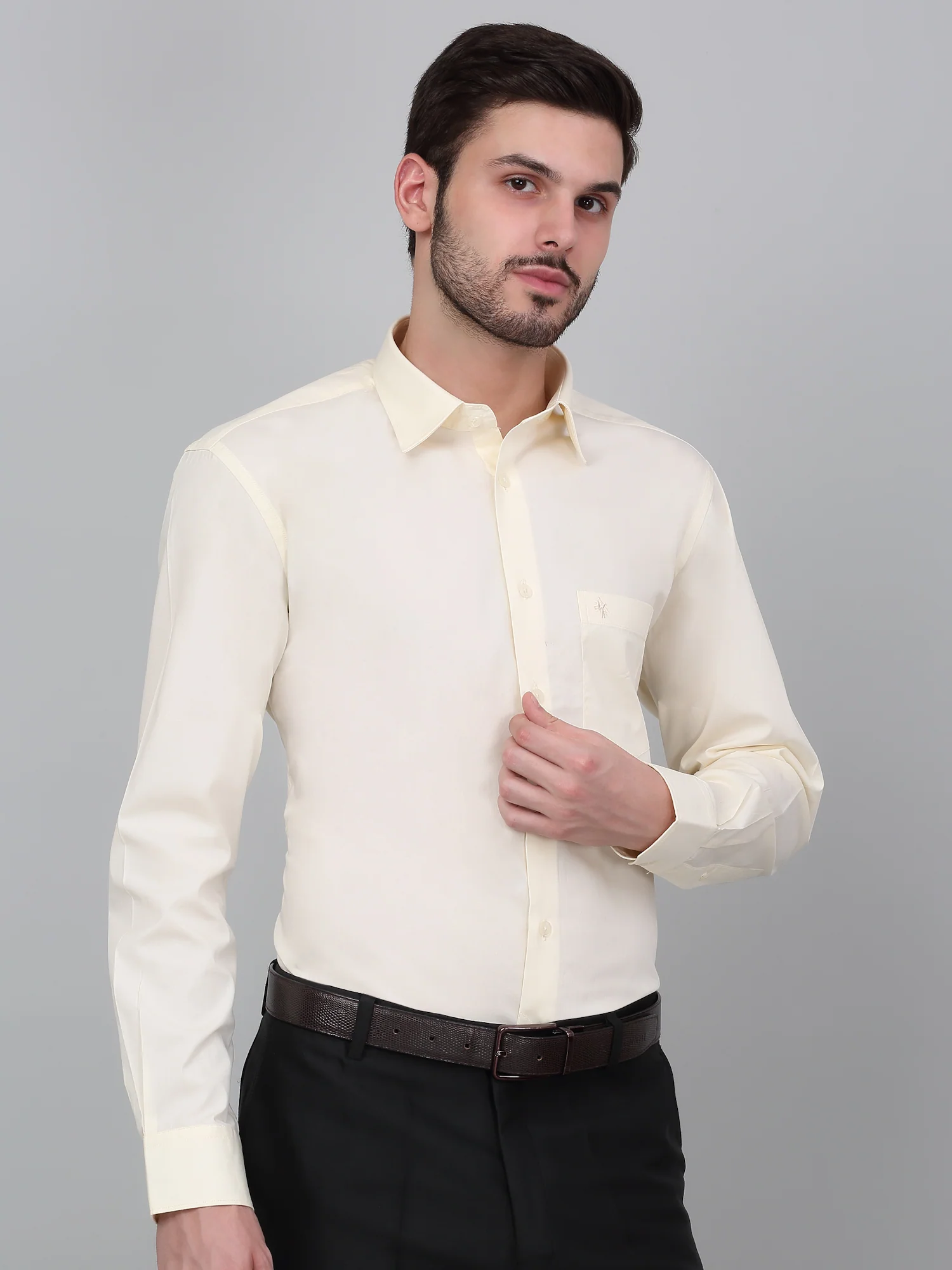 Formal Shirt for Men l Breathable & Soft with Color Fastness Regular Fit Spread Collar Neck Cotton Blend Fabric Solid Pattern - Image 3