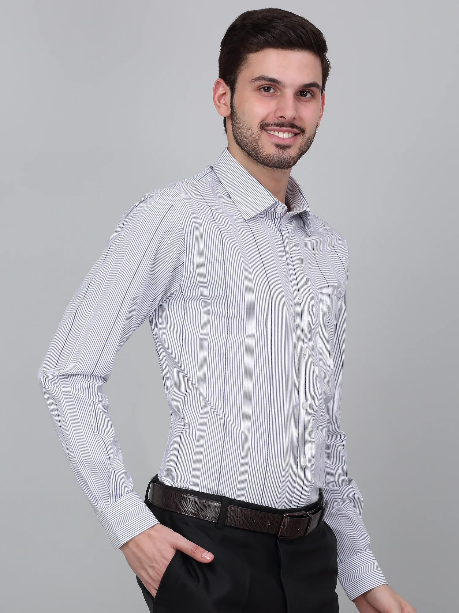 Formal Shirt for Men l Breathable & Soft with Color Fastness Regular Fit Spread Collar Neck Cotton Fabric Striped Pattern - Image 3