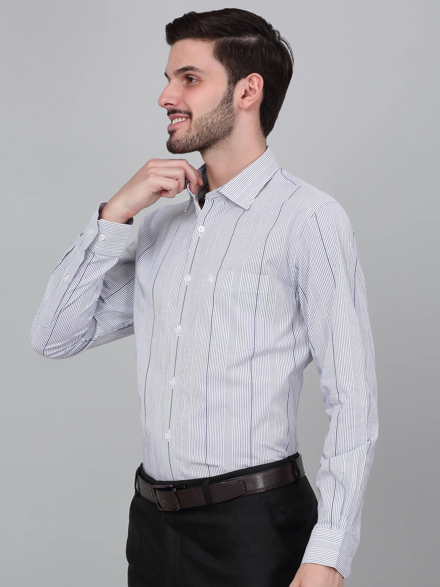 Formal Shirt for Men l Breathable & Soft with Color Fastness Regular Fit Spread Collar Neck Cotton Fabric Striped Pattern - Image 4