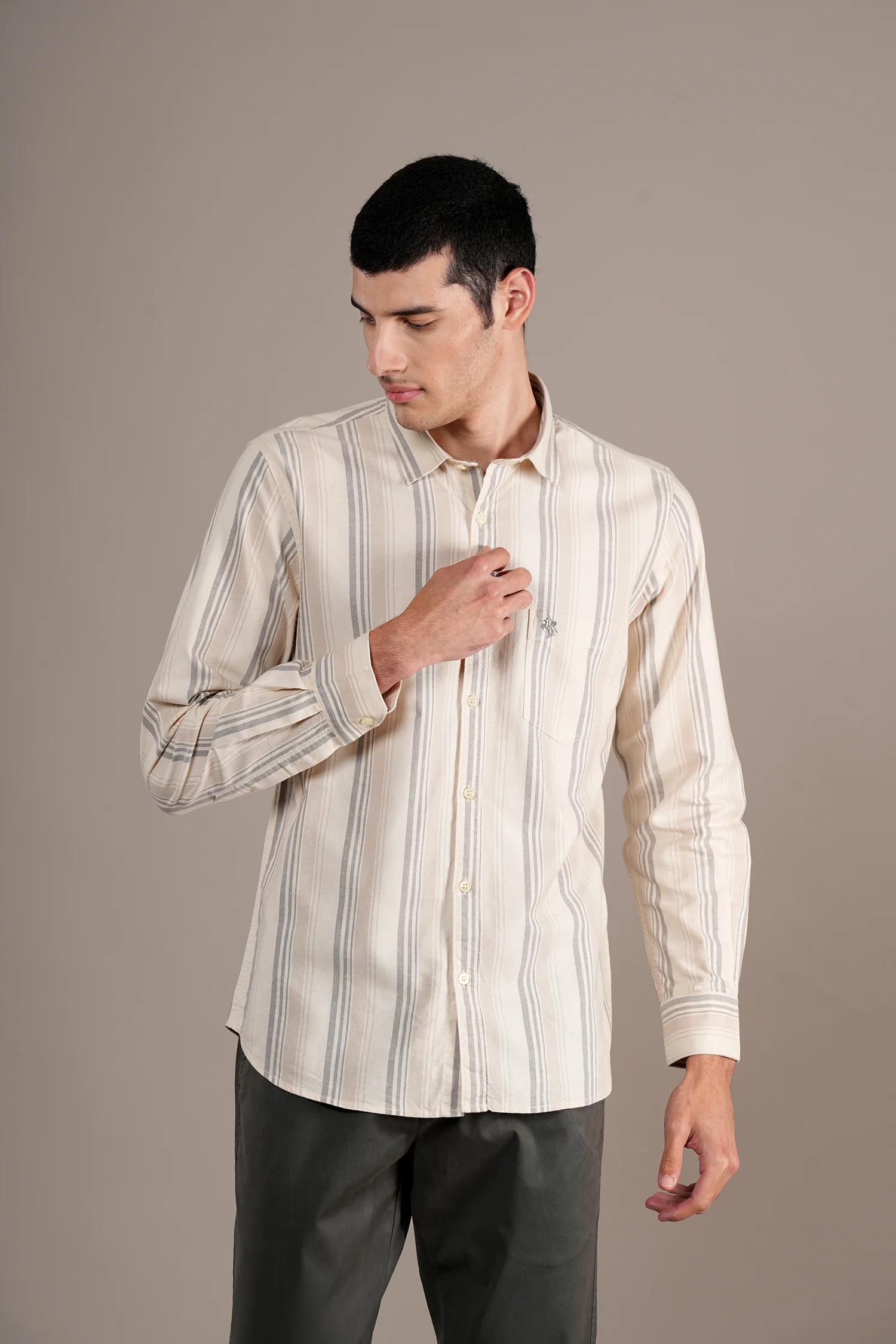 Casual Shirt for Men | Breathable & Soft with Color Fastness Regular Fit Spread Collar Neck Cotton Fabric Striped Pattern - Image 2