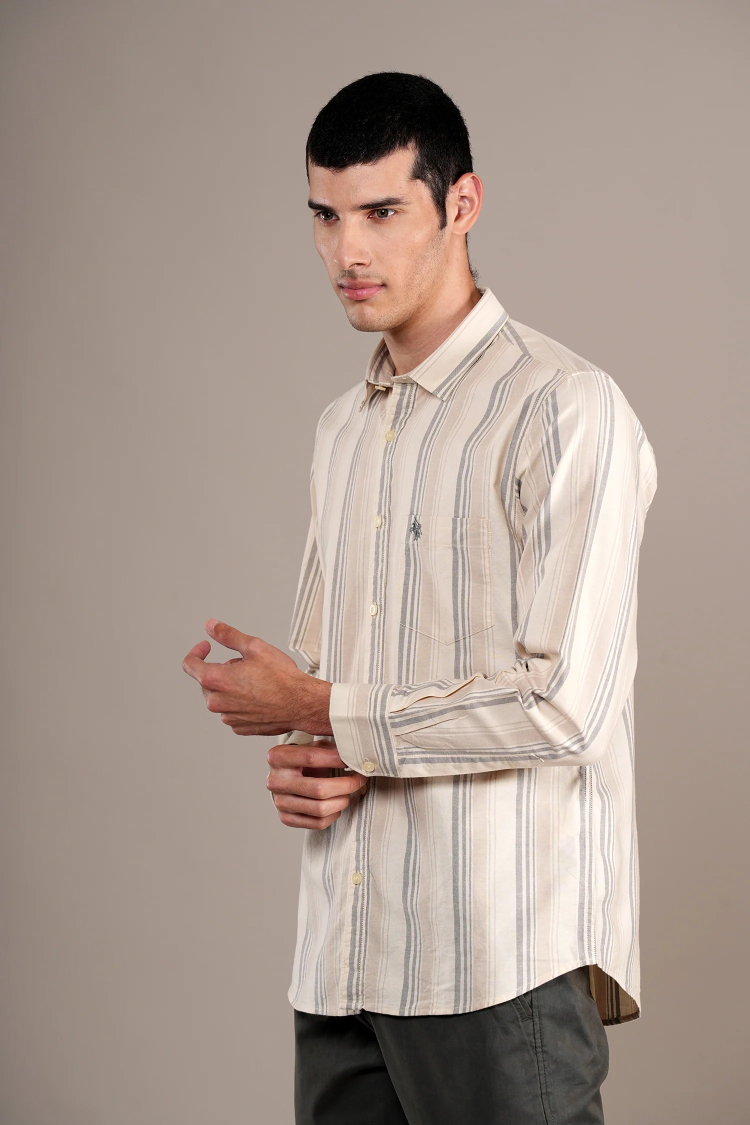 Casual Shirt for Men | Breathable & Soft with Color Fastness Regular Fit Spread Collar Neck Cotton Fabric Striped Pattern - Image 3