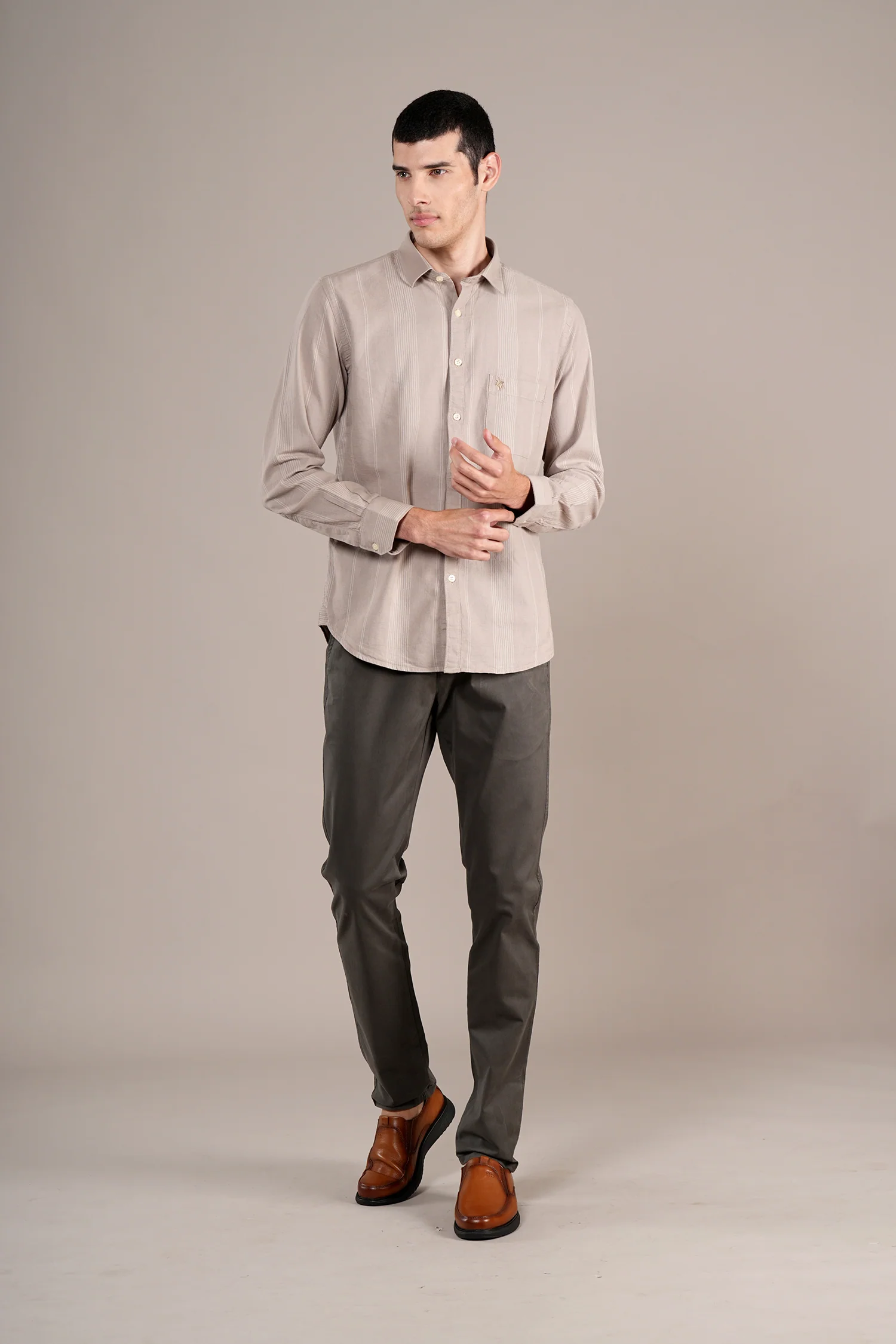 Casual Shirt for Men | Breathable & Soft with Color Fastness Regular Fit Spread Collar Neck Cotton Fabric Striped Pattern - Image 2