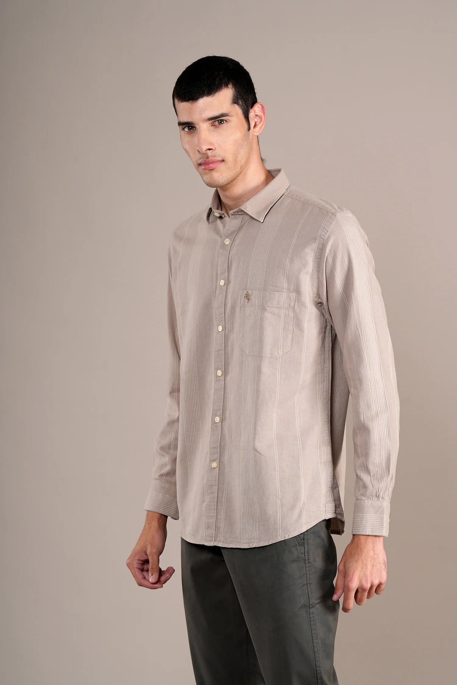 Casual Shirt for Men | Breathable & Soft with Color Fastness Regular Fit Spread Collar Neck Cotton Fabric Striped Pattern - Image 3