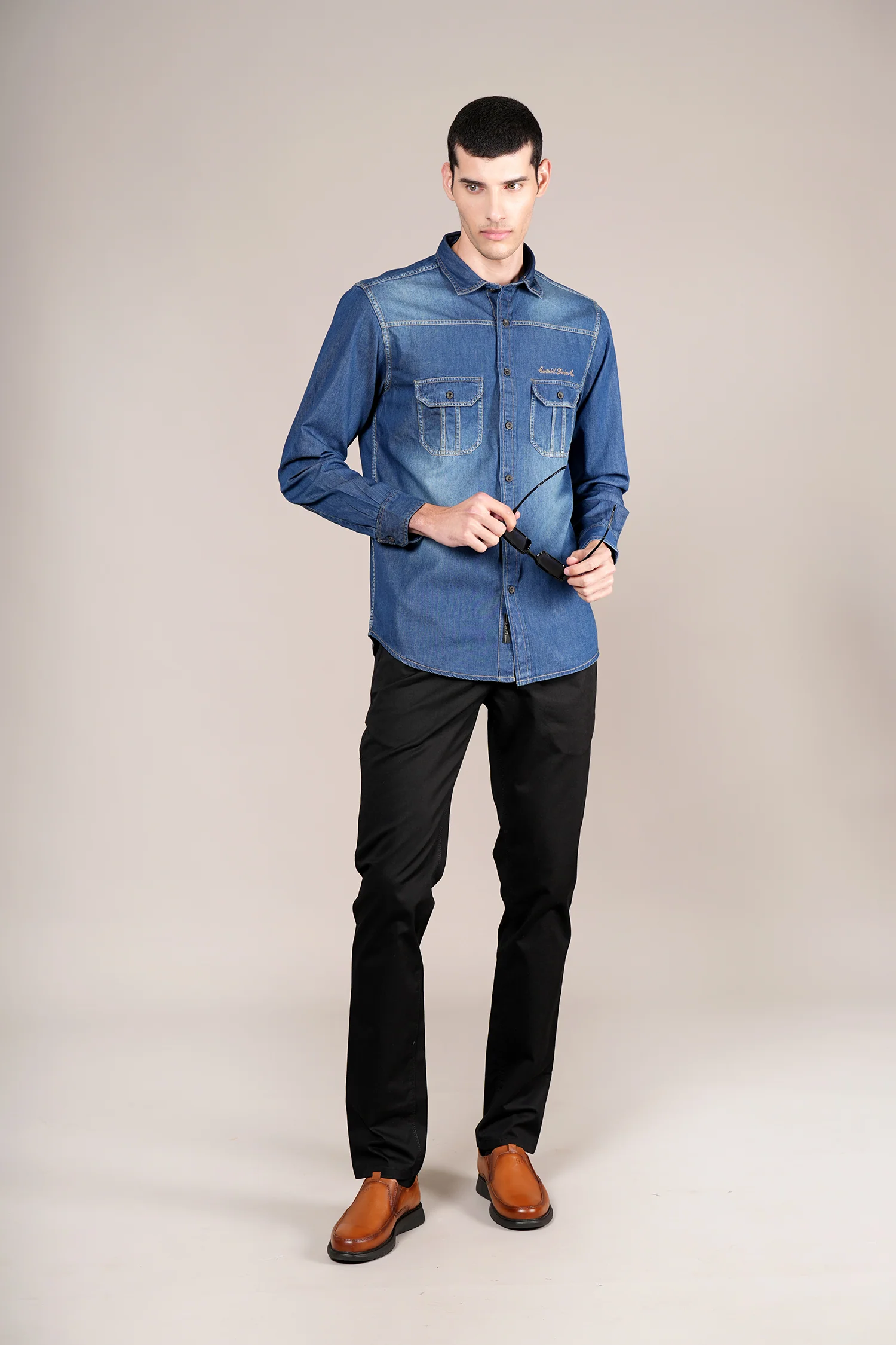 Casual Shirt for Men | Breathable & Soft with Color Fastness Regular Fit Spread Collar Neck Cotton Fabric Solid Pattern - Image 2