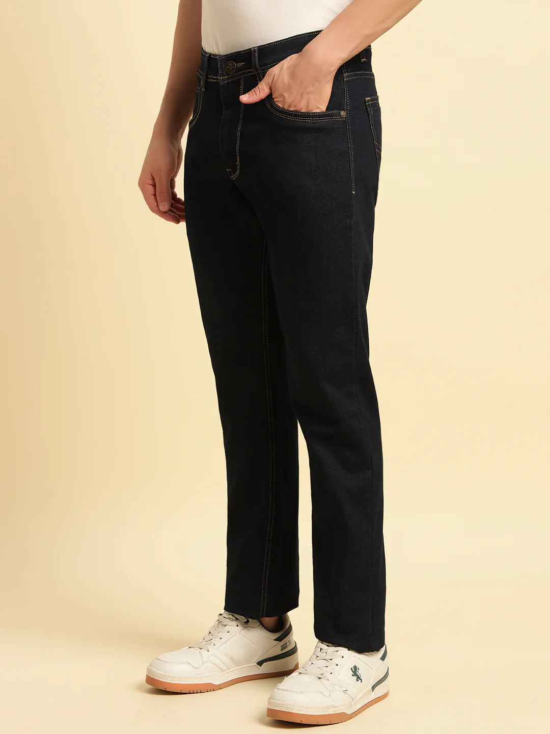 Denim Jeans for Men | Breathable & Soft with Color Fastness Straight Fit Cotton Fabric Solid Pattern Button Closure - Image 3