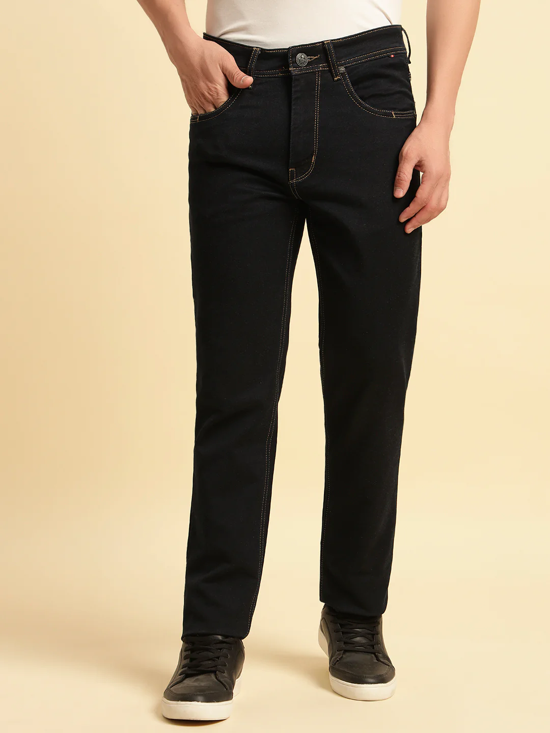 Denim Jeans for Men | Breathable & Soft with Color Fastness Slim Fit Cotton Fabric Solid Pattern Button Closure - Image 3
