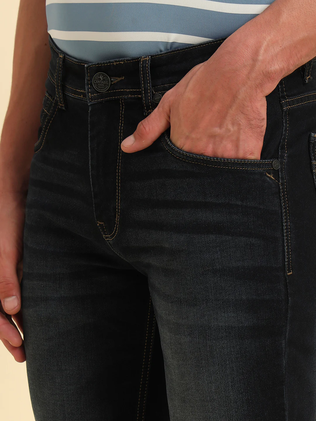 Denim Jeans for Men l Breathable & Soft with Color Fastness Slim Fit Cotton Fabric Solid Pattern Button Closure - Image 9