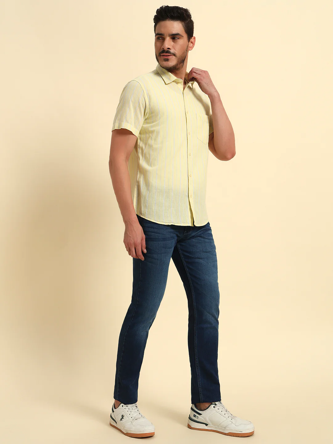 Denim Jeans for Men l Breathable & Soft with Color Fastness Slim Fit Cotton Fabric Solid Pattern Button Closure - Image 2